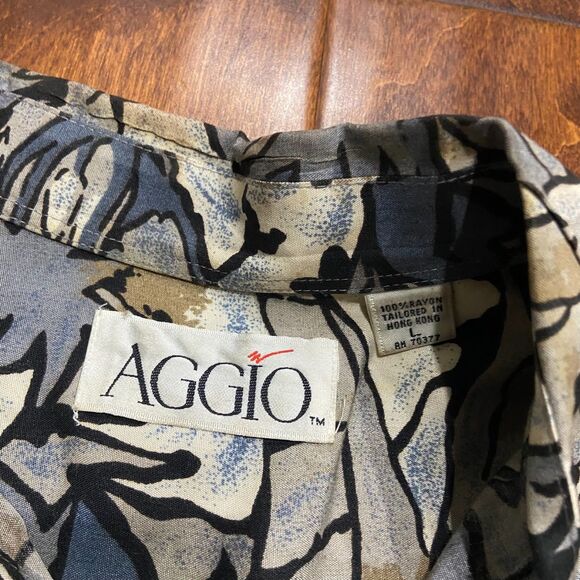 Aggio Vintage 90s Abstract Hawaiian Gray Tan Button Down Shirt Men's Size Large - Picture 5 of 7